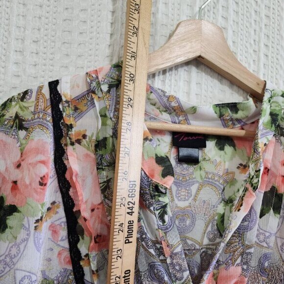 Torrid Vintage Plus Size Victorian Peasant Style Floral Pleated Blouse Size 2X - Picture 16 of 16